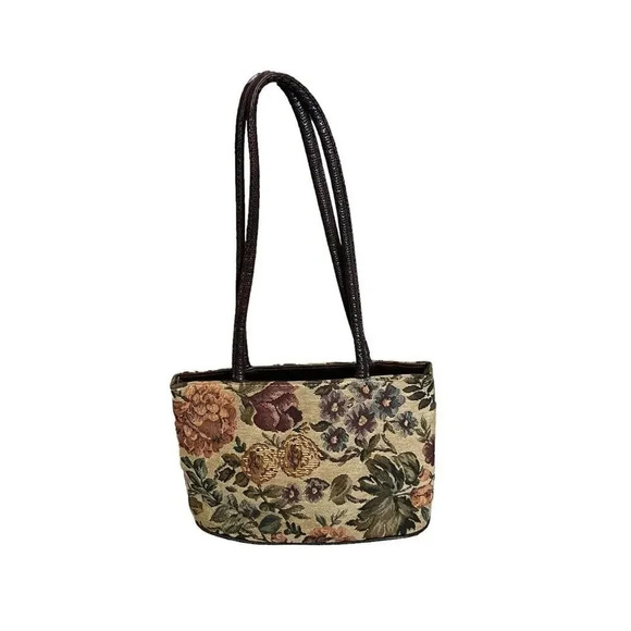 Vintage Bueno Tapestry Cottage Bag Shoulder Handbag Floral Brown Purse Medium - Picture 6 of 10